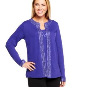 QUACKER FACTORY Jewel Neck Embellished Duet Pullover Top